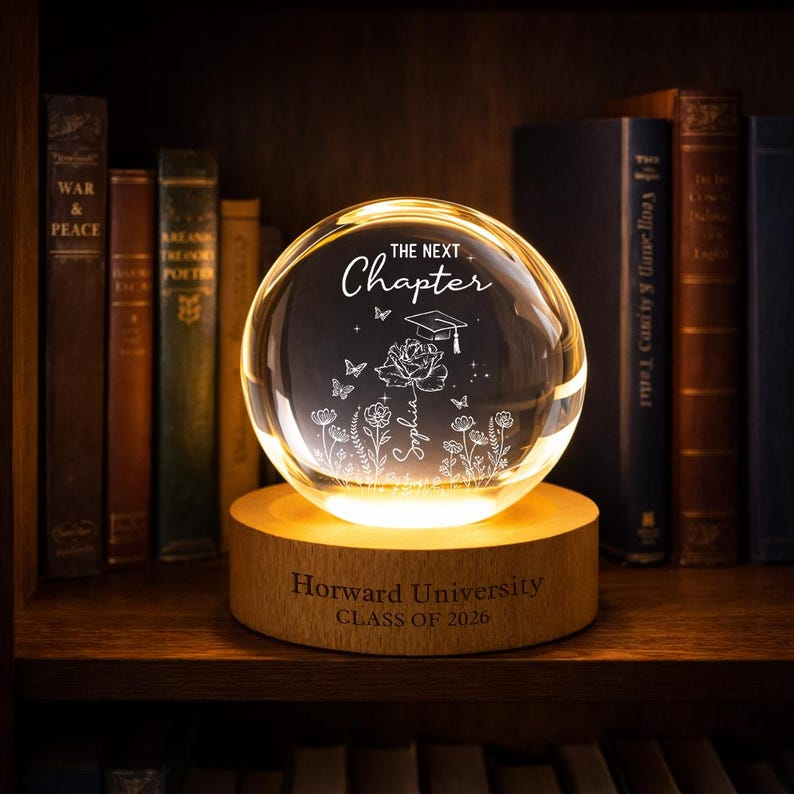 Personalized Birth Flower Crystal Ball Night Light, Custom Name Engraved LED Lamp, Graduation Gift Class of 2026, Unique Gift for Her