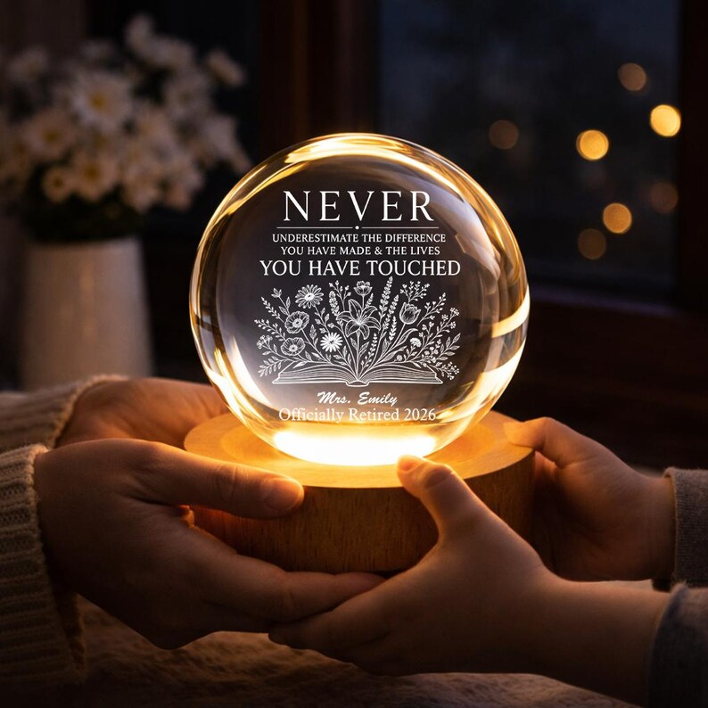 Personalized Crystal Ball Night Light Retirement Gift, Custom Engraved Teacher Appreciation Lamp, Educator Keepsake LED Decor 2026