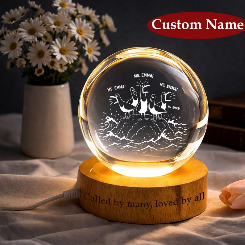 Personalized Funny Teacher Crystal Ball Night Light, Custom Teacher Appreciation Gift, Cute Classroom Decor Lamp for Teachers