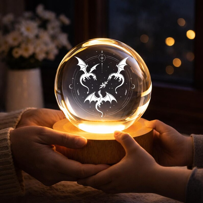 Fantasy Dragon Crystal Ball Night Light, Gothic Dragon Room Decor For Bookworms, Mystical LED Crystal Lamp for Dragon Lovers, Reading Lovers