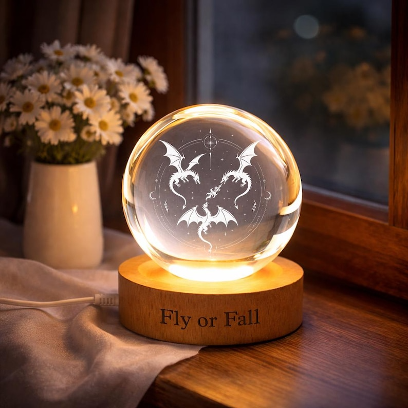 Fantasy Dragon Crystal Ball Night Light, Gothic Dragon Room Decor For Bookworms, Mystical LED Crystal Lamp for Dragon Lovers, Reading Lovers