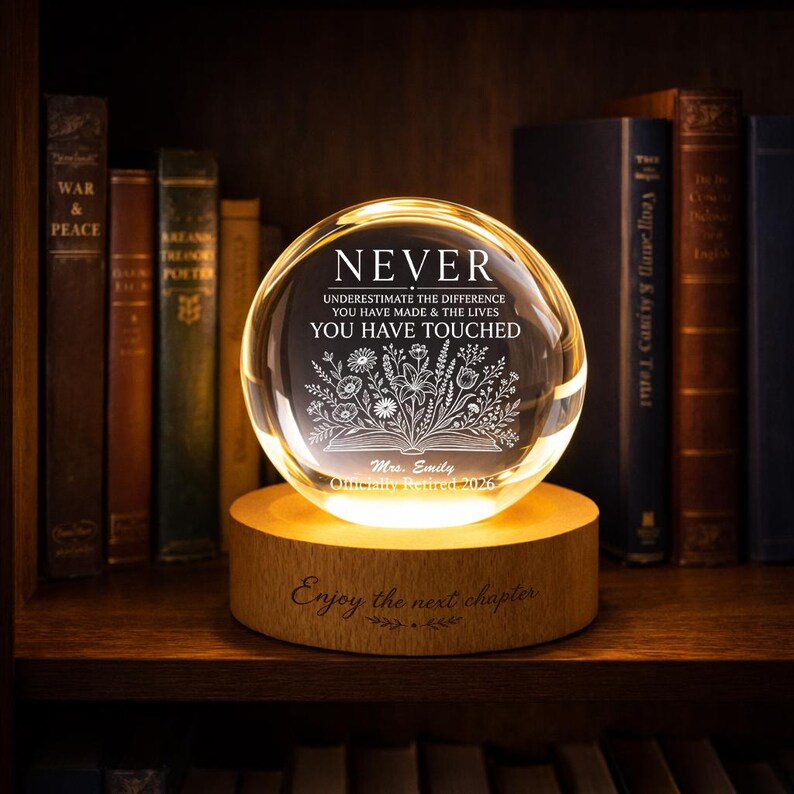 Personalized Crystal Ball Night Light Retirement Gift, Custom Engraved Teacher Appreciation Lamp, Educator Keepsake LED Decor 2026