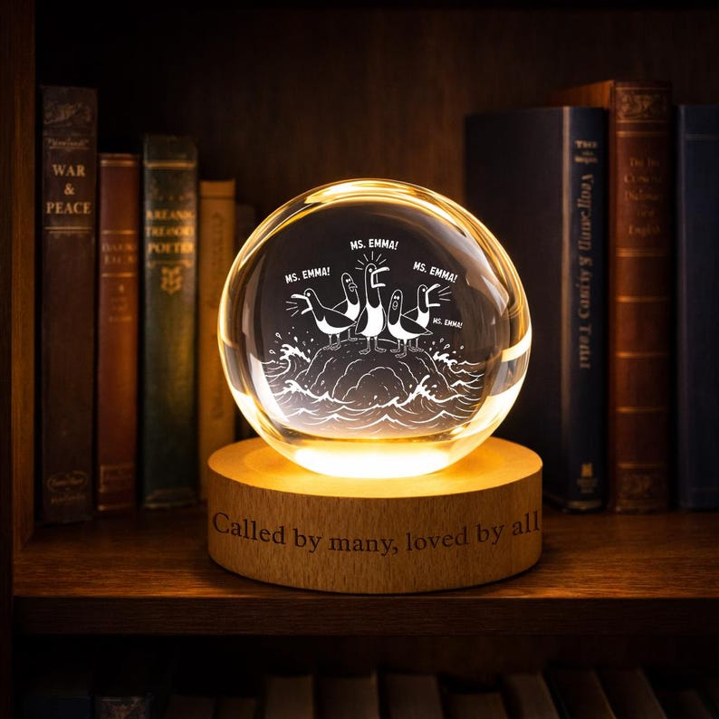 Personalized Funny Teacher Crystal Ball Night Light, Custom Teacher Appreciation Gift, Cute Classroom Decor Lamp for Teachers