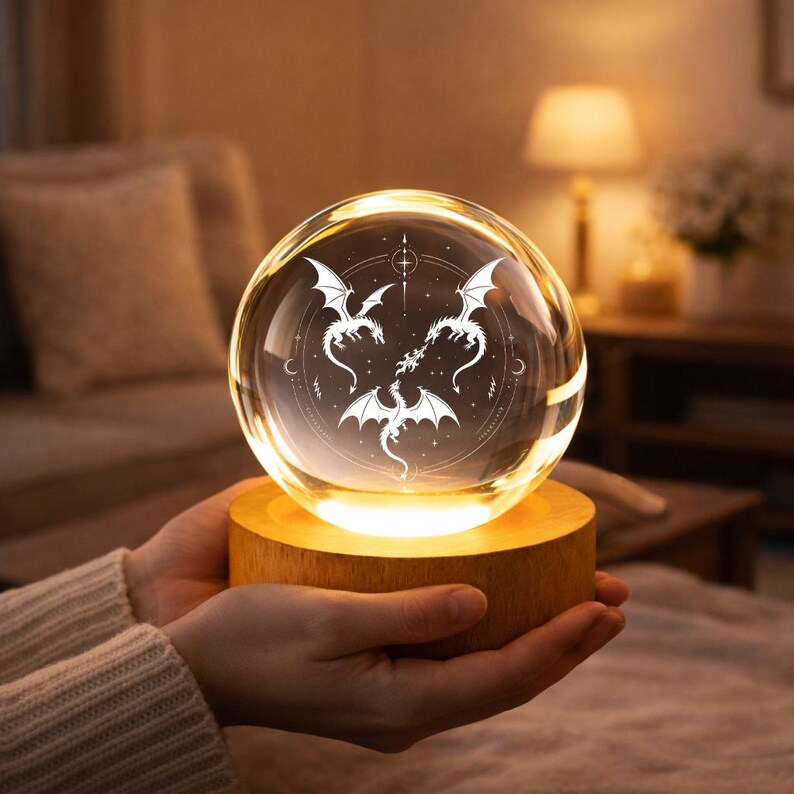 Fantasy Dragon Crystal Ball Night Light, Gothic Dragon Room Decor For Bookworms, Mystical LED Crystal Lamp for Dragon Lovers, Reading Lovers