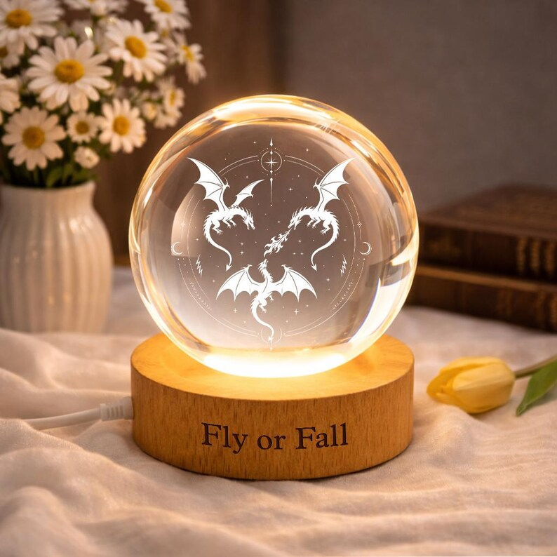 Fantasy Dragon Crystal Ball Night Light, Gothic Dragon Room Decor For Bookworms, Mystical LED Crystal Lamp for Dragon Lovers, Reading Lovers