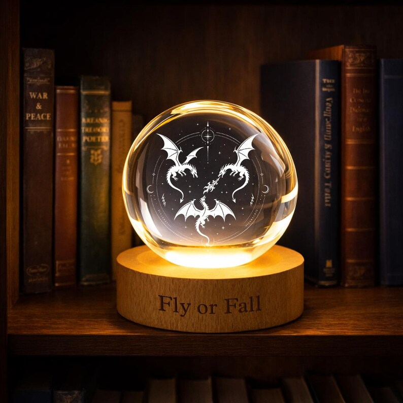 Fantasy Dragon Crystal Ball Night Light, Gothic Dragon Room Decor For Bookworms, Mystical LED Crystal Lamp for Dragon Lovers, Reading Lovers