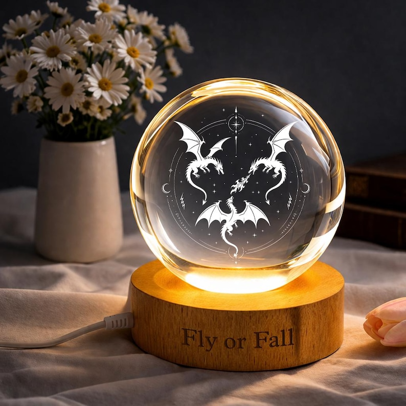 Fantasy Dragon Crystal Ball Night Light, Gothic Dragon Room Decor For Bookworms, Mystical LED Crystal Lamp for Dragon Lovers, Reading Lovers