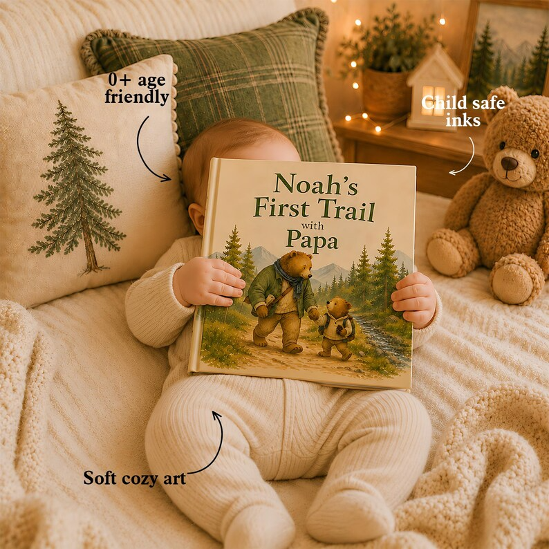 Personalized Papa Story Book, Custom Baby Name Book, First Trail with Papa, Father's Day Gift for Papa, Woodland Adventure Keepsake for Kids