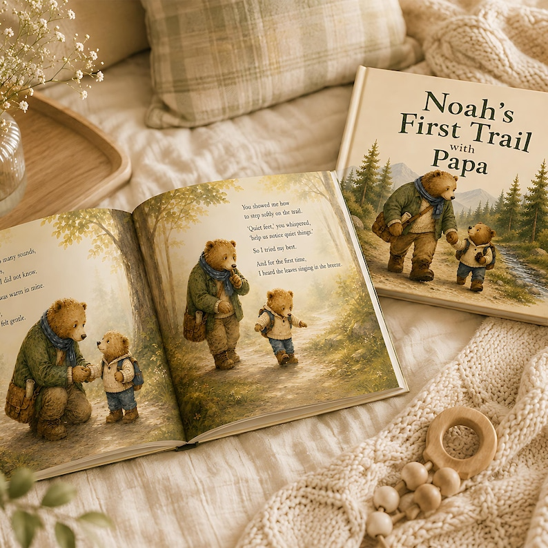 Personalized Papa Story Book, Custom Baby Name Book, First Trail with Papa, Father's Day Gift for Papa, Woodland Adventure Keepsake for Kids