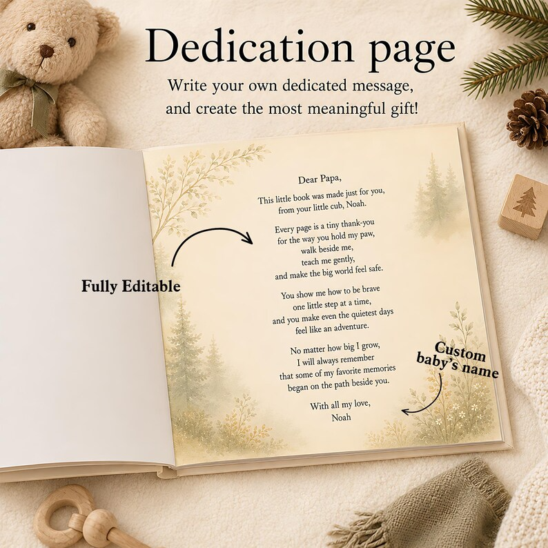 Personalized Papa Story Book, Custom Baby Name Book, First Trail with Papa, Father's Day Gift for Papa, Woodland Adventure Keepsake for Kids