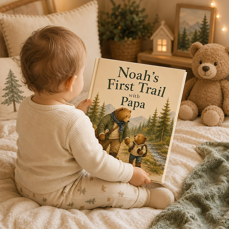Personalized Papa Story Book, Custom Baby Name Book, First Trail with Papa, Father's Day Gift for Papa, Woodland Adventure Keepsake for Kids