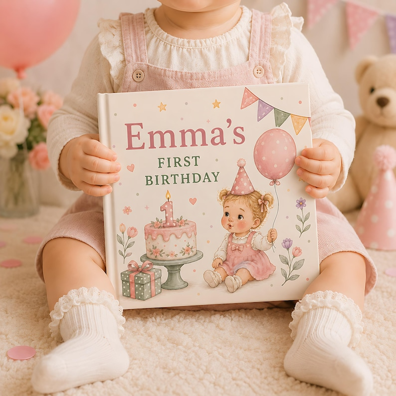 Personalized First Birthday Story Book, Custom Baby Name Girl Birthday Hardcover, 1st Birthday Keepsake Gift for Baby Girl and Toddler Books