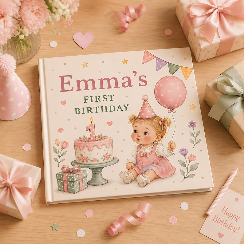 Personalized First Birthday Story Book, Custom Baby Name Girl Birthday Hardcover, 1st Birthday Keepsake Gift for Baby Girl and Toddler Books