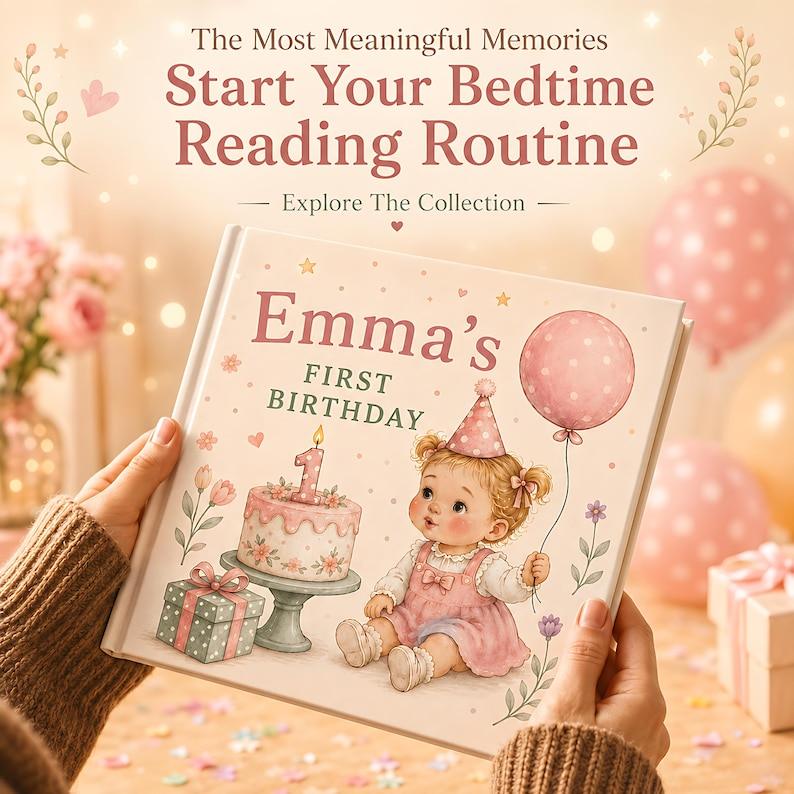 Personalized First Birthday Story Book, Custom Baby Name Girl Birthday Hardcover, 1st Birthday Keepsake Gift for Baby Girl and Toddler Books