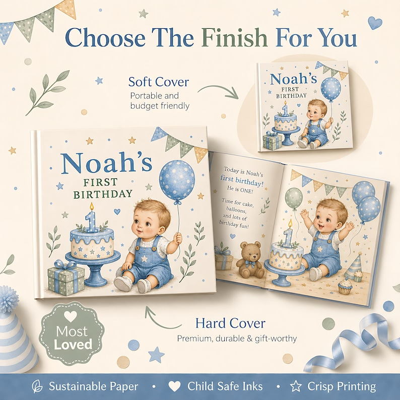Personalized First Birthday Story Book, Custom Baby Name Girl Birthday Hardcover, 1st Birthday Keepsake Gift for Baby Girl and Toddler Books
