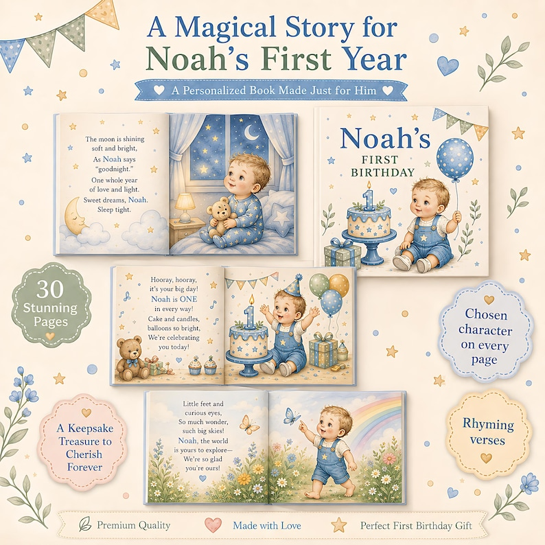 Personalized First Birthday Story Book, Custom Baby Name Girl Birthday Hardcover, 1st Birthday Keepsake Gift for Baby Girl and Toddler Books