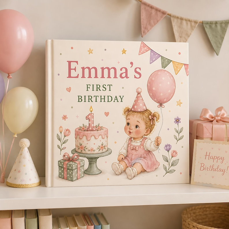 Personalized First Birthday Story Book, Custom Baby Name Girl Birthday Hardcover, 1st Birthday Keepsake Gift for Baby Girl and Toddler Books