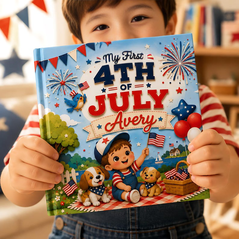 Personalized 4th of July Baby Book, Custom Child Name First Independence Day Story, Patriotic Keepsake Gift for Baby Boy or Girl 2026 Stars