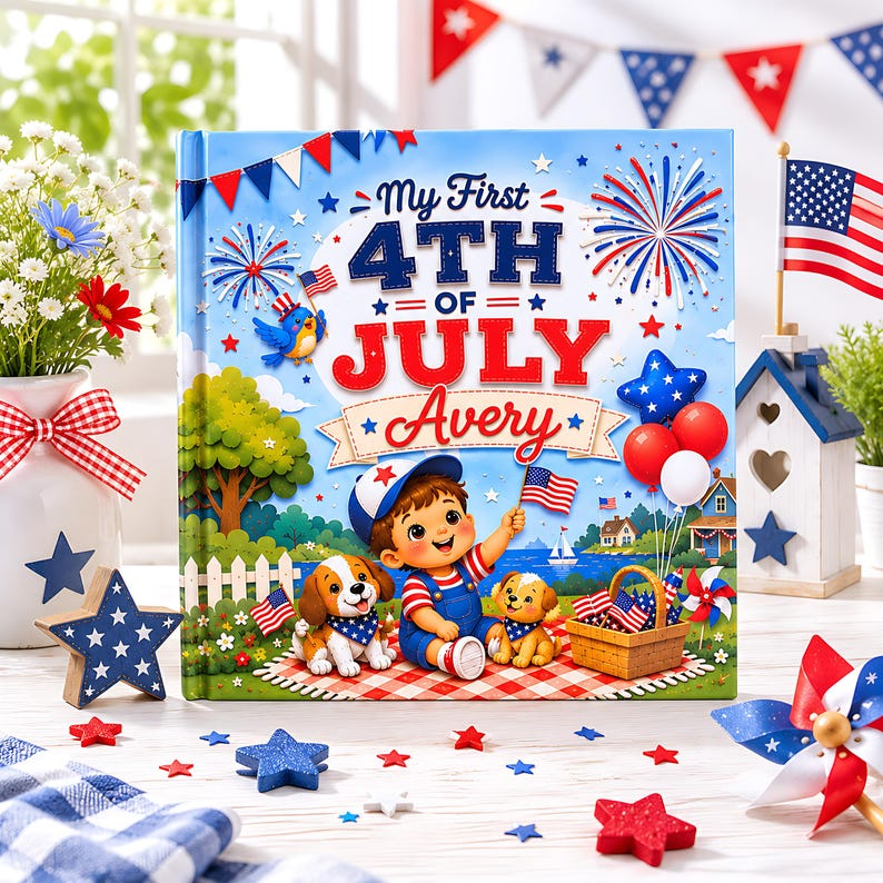 Personalized 4th of July Baby Book, Custom Child Name First Independence Day Story, Patriotic Keepsake Gift for Baby Boy or Girl 2026 Stars