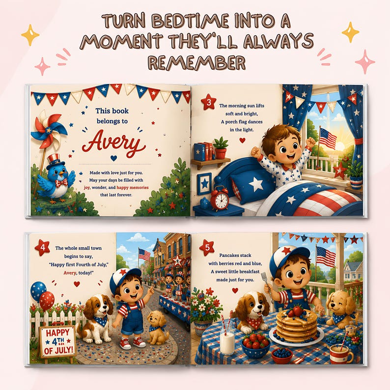 Personalized 4th of July Baby Book, Custom Child Name First Independence Day Story, Patriotic Keepsake Gift for Baby Boy or Girl 2026 Stars
