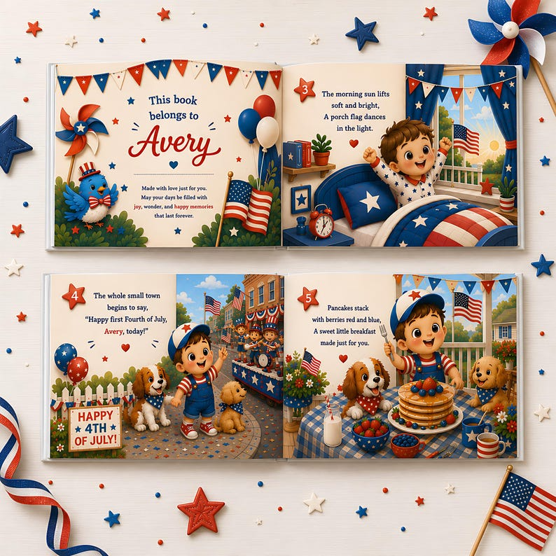 Personalized 4th of July Baby Book, Custom Child Name First Independence Day Story, Patriotic Keepsake Gift for Baby Boy or Girl 2026 Stars