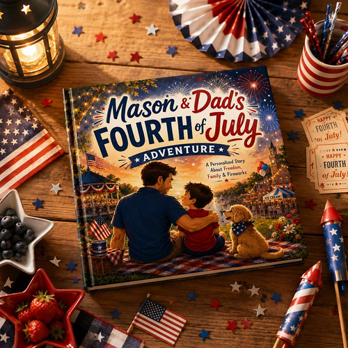 Personalized 4th of July Adventure, Custom Father and Son Story, Gift for Dad from Kids, Independence Day Keepsake for Baby Family Gift