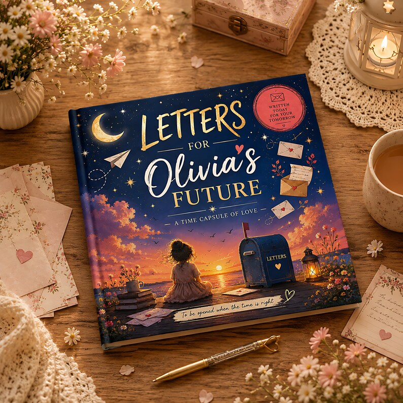 Personalized Letters to Future Book, Custom Child Name Time Capsule Keepsake, Gift for Daughter Baby Girl Birthday Graduation Memory Gift