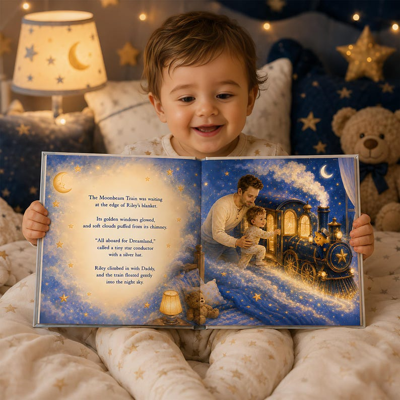 Personalized Daddy and Me Bedtime Adventure Story Book, Custom Face Photo Baby Name Hardcover, Night Keepsake Gift for Dad and Baby Boy Gift
