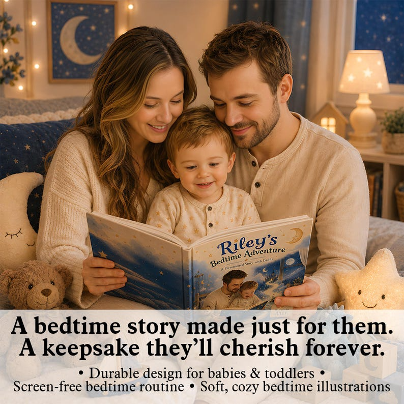 Personalized Daddy and Me Bedtime Adventure Story Book, Custom Face Photo Baby Name Hardcover, Night Keepsake Gift for Dad and Baby Boy Gift