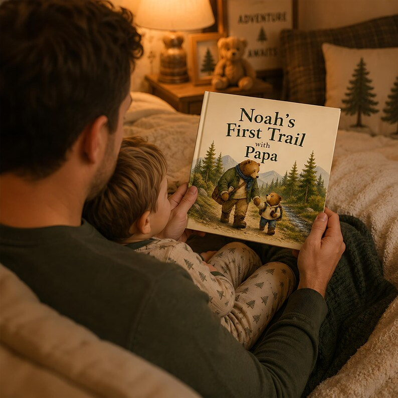 Personalized Papa Story Book, Custom Baby Name Book, First Trail with Papa, Father's Day Gift for Papa, Woodland Adventure Keepsake for Kids