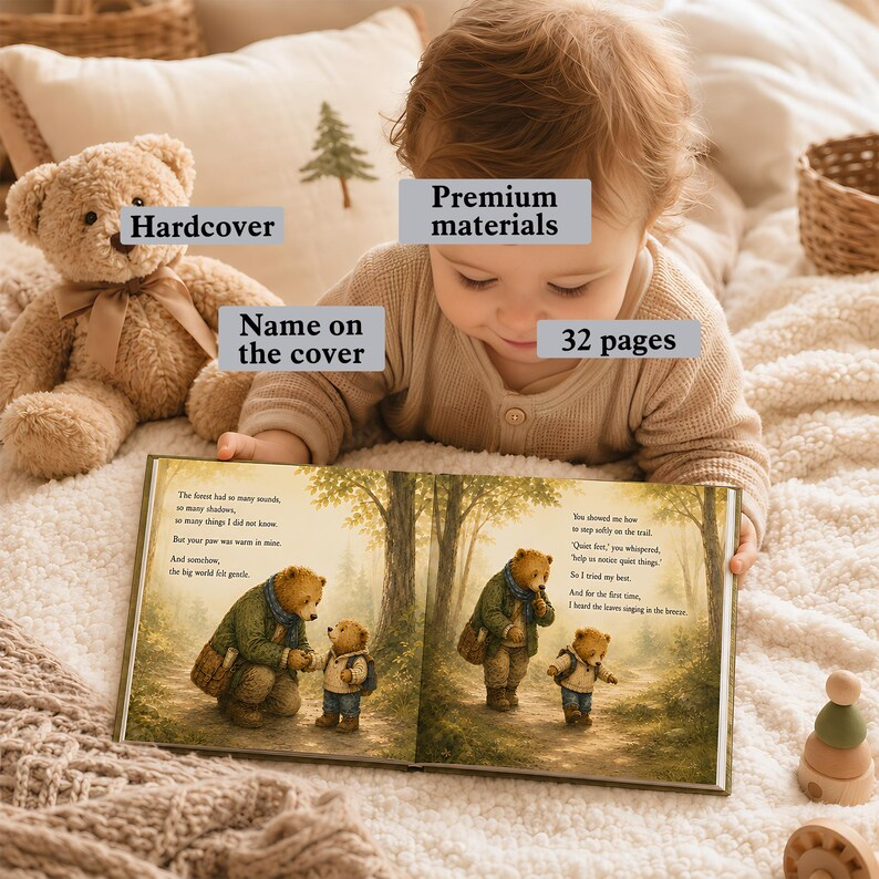 Personalized Papa Story Book, Custom Baby Name Book, First Trail with Papa, Father's Day Gift for Papa, Woodland Adventure Keepsake for Kids