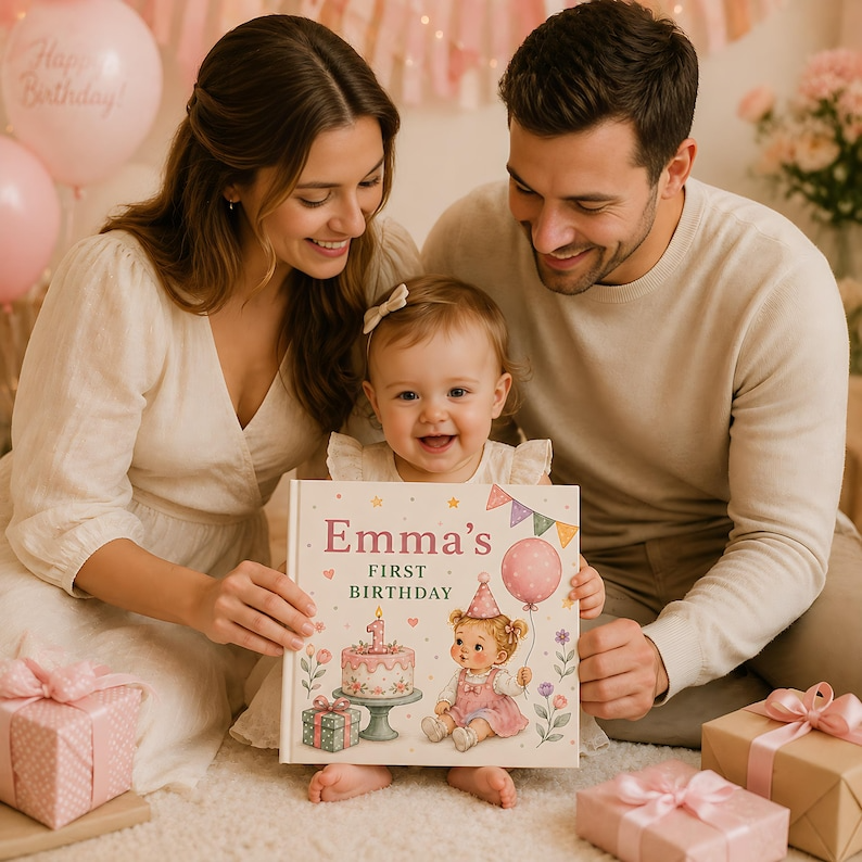 Personalized First Birthday Story Book, Custom Baby Name Girl Birthday Hardcover, 1st Birthday Keepsake Gift for Baby Girl and Toddler Books