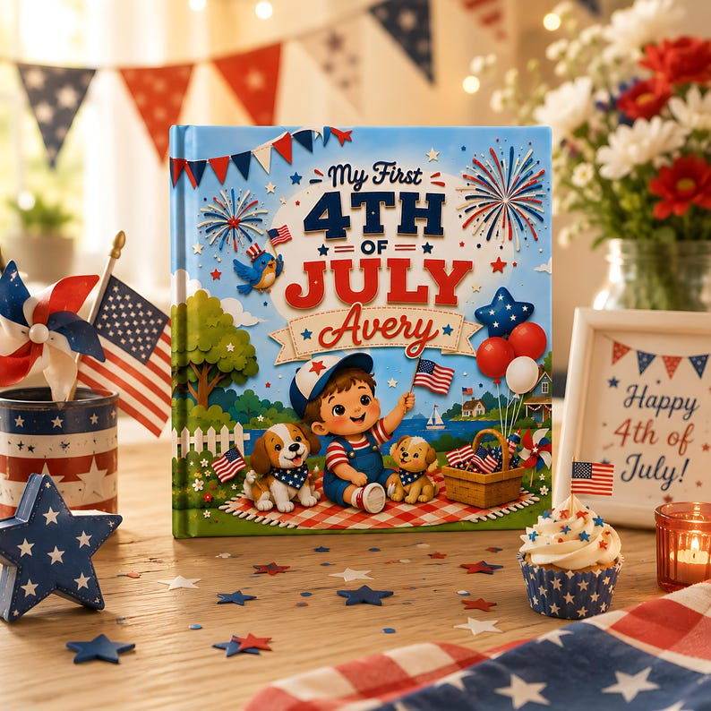 Personalized 4th of July Baby Book, Custom Child Name First Independence Day Story, Patriotic Keepsake Gift for Baby Boy or Girl 2026 Stars