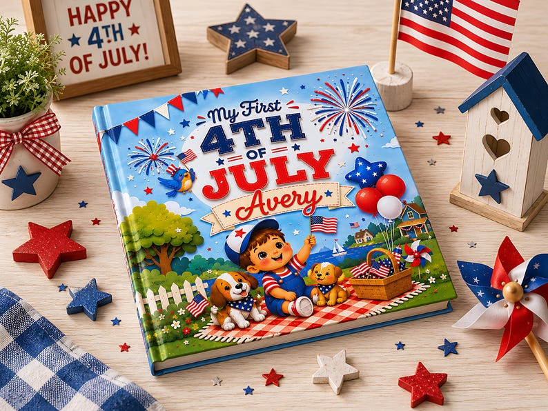 Personalized 4th of July Baby Book, Custom Child Name First Independence Day Story, Patriotic Keepsake Gift for Baby Boy or Girl 2026 Stars