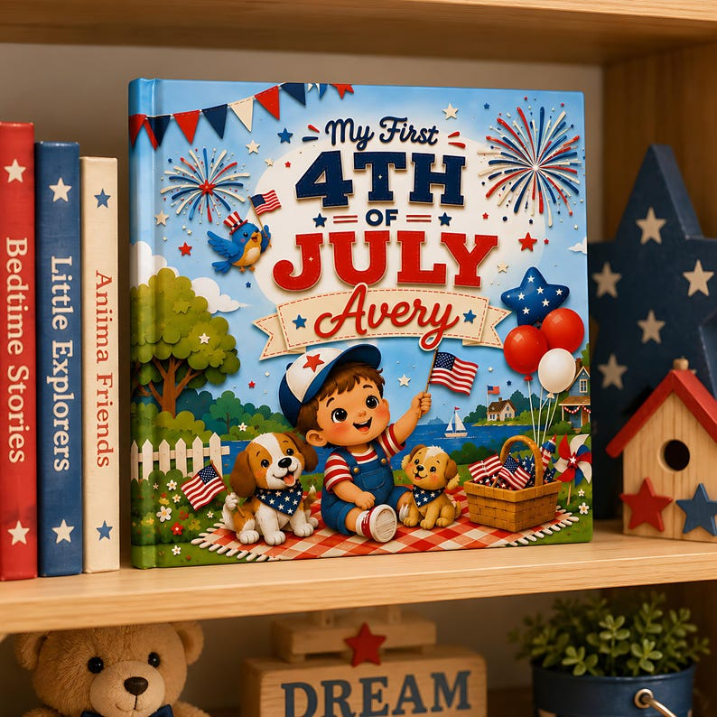 Personalized 4th of July Baby Book, Custom Child Name First Independence Day Story, Patriotic Keepsake Gift for Baby Boy or Girl 2026 Stars