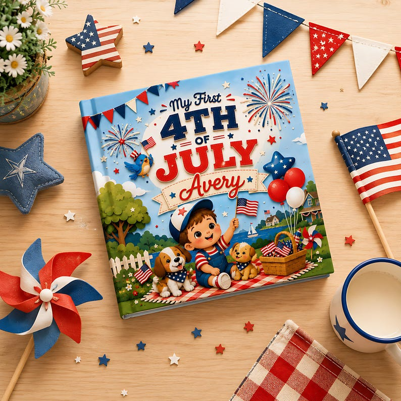 Personalized 4th of July Baby Book, Custom Child Name First Independence Day Story, Patriotic Keepsake Gift for Baby Boy or Girl 2026 Stars
