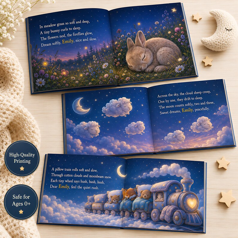 Personalized Bedtime Story Book, Custom Baby Name Book, Baby Shower Gift for Boy or Girl, First Birthday Nursery Keepsake Hardcover Book