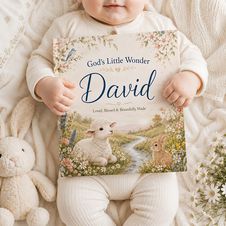 Personalized Christian Baby Book, Custom Baby Name Story, God’s Little Wonder, Baptism Christening Gift, Baby Dedication Keepsake Book Gifts