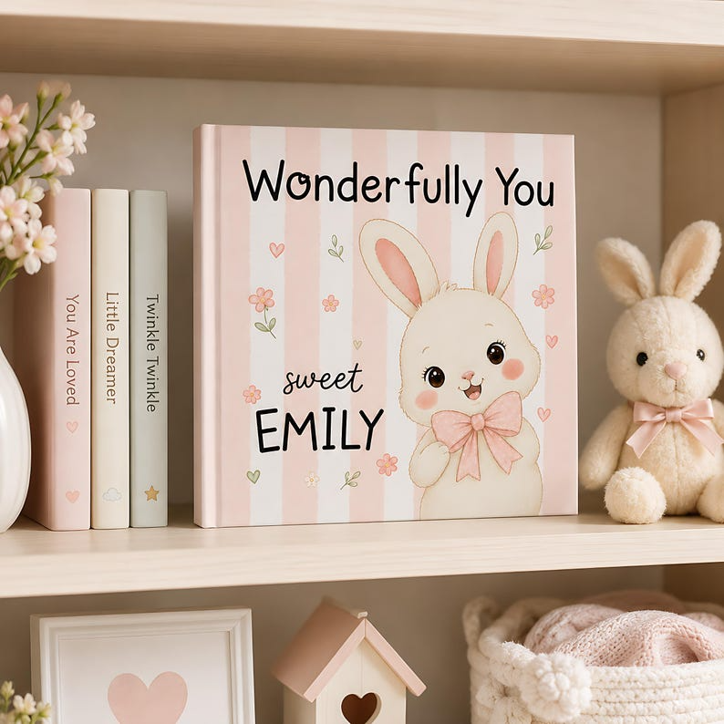 Personalized Baby Book with Name, Custom Bunny Storybook, Baby Shower Gift, Newborn Keepsake, Wonderfully You Book for Baby Girl
