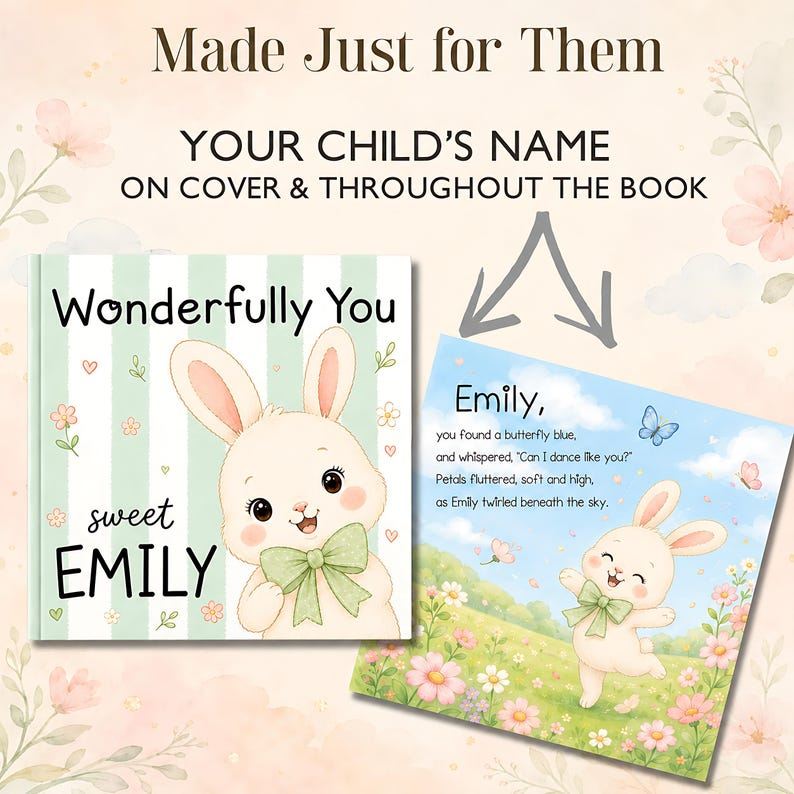 Personalized Baby Book with Name, Custom Bunny Storybook, Baby Shower Gift, Newborn Keepsake, Wonderfully You Book for Baby Girl