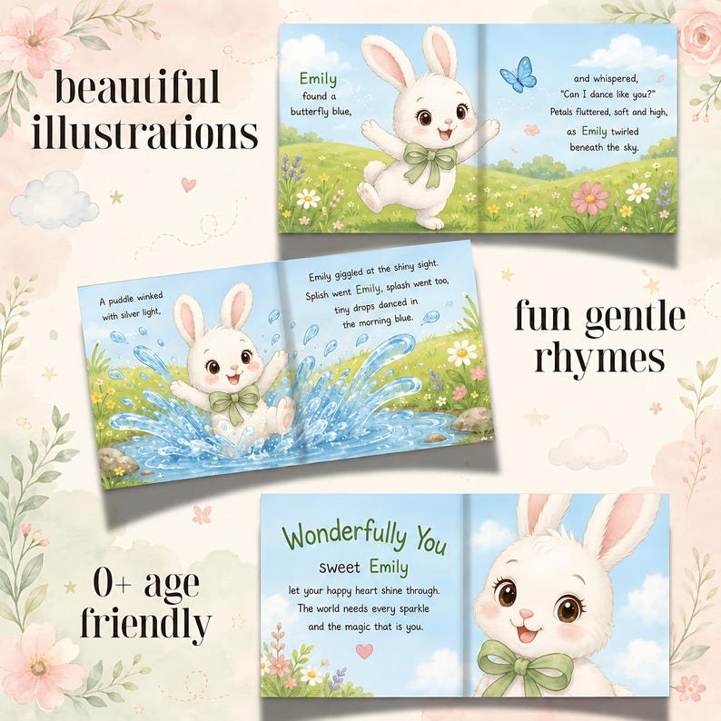 Personalized Baby Book with Name, Custom Bunny Storybook, Baby Shower Gift, Newborn Keepsake, Wonderfully You Book for Baby Girl