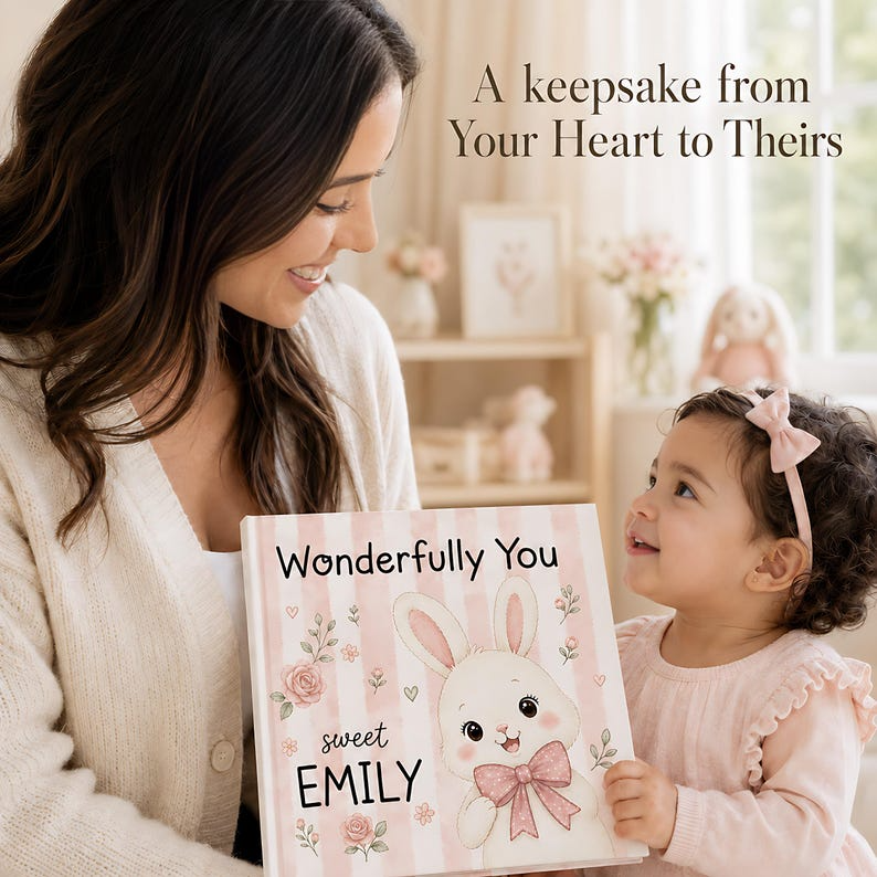 Personalized Baby Book with Name, Custom Bunny Storybook, Baby Shower Gift, Newborn Keepsake, Wonderfully You Book for Baby Girl