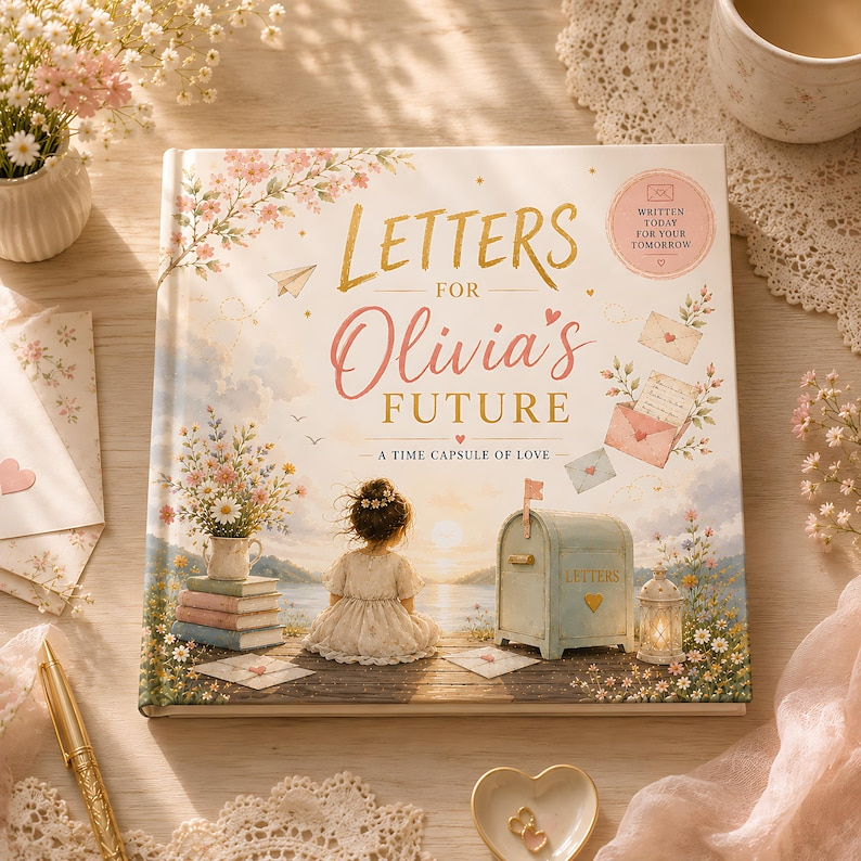 Personalized Letters to Future Book, Custom Child Name Time Capsule Keepsake, Gift for Daughter Baby Girl Birthday Graduation Memory Gift