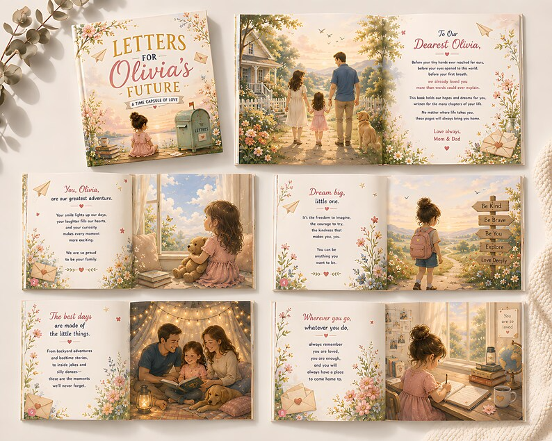 Personalized Letters to Future Book, Custom Child Name Time Capsule Keepsake, Gift for Daughter Baby Girl Birthday Graduation Memory Gift