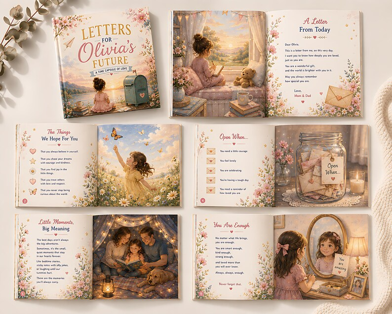 Personalized Letters to Future Book, Custom Child Name Time Capsule Keepsake, Gift for Daughter Baby Girl Birthday Graduation Memory Gift