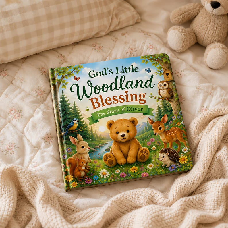 Personalized Christian Woodland Story Book for Kids, Custom Name Faith Book, Woodland Animals Blessing Gift for Boys and Girls