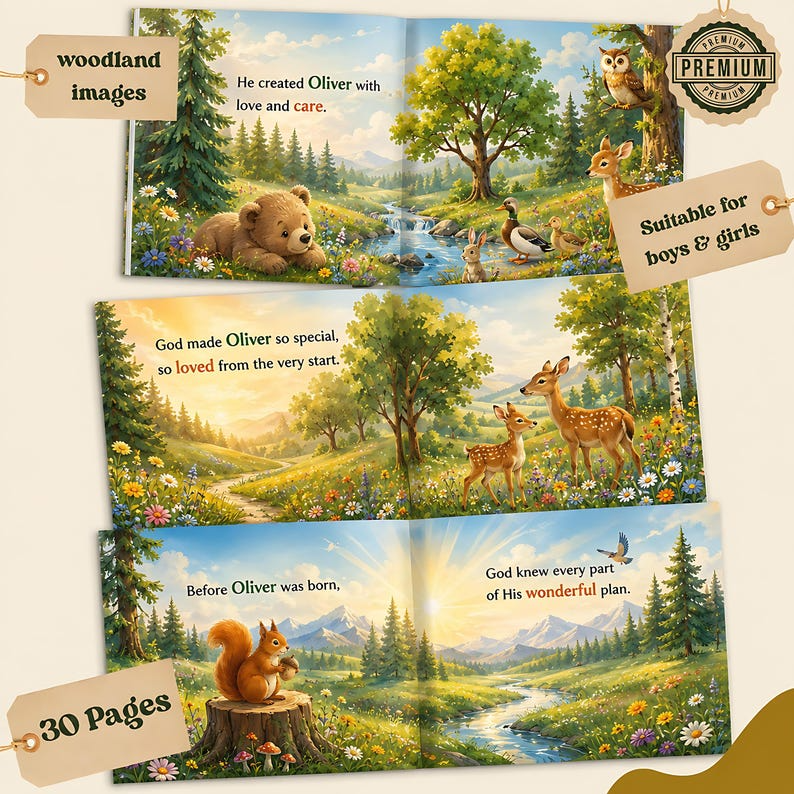 Personalized Christian Woodland Story Book for Kids, Custom Name Faith Book, Woodland Animals Blessing Gift for Boys and Girls