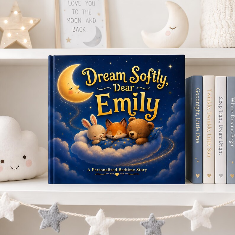 Personalized Bedtime Story Book, Custom Baby Name Book, Baby Shower Gift for Boy or Girl, First Birthday Nursery Keepsake Hardcover Book