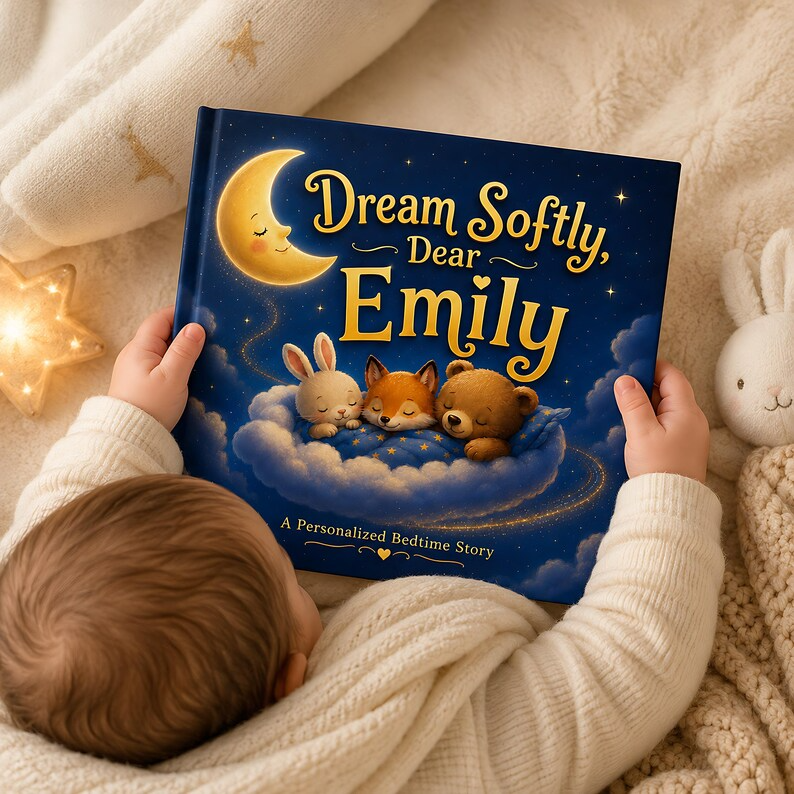 Personalized Bedtime Story Book, Custom Baby Name Book, Baby Shower Gift for Boy or Girl, First Birthday Nursery Keepsake Hardcover Book