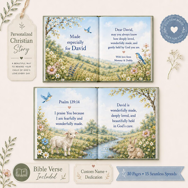 Personalized Christian Baby Book, Custom Baby Name Story, God’s Little Wonder, Baptism Christening Gift, Baby Dedication Keepsake Book Gifts